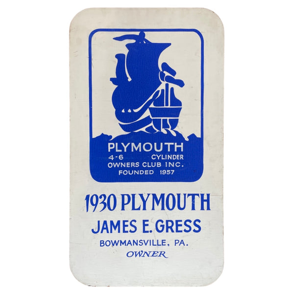 Vintage Sign - Plymouth Car Owner's Club
