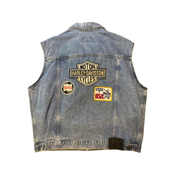 Vintage Harley Davidson Denim Vest Jacket (With Patches), Size XL